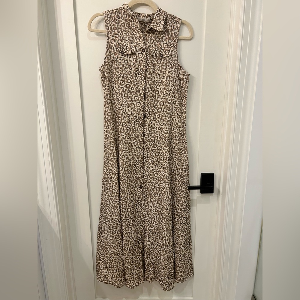 Mango Sleeveless Linen Leopard Print Button Front… - image 1
